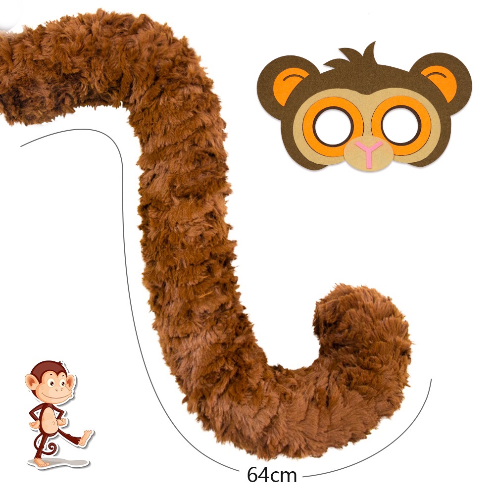 猴子毛绒尾巴儿童面具头饰COS