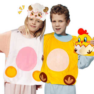 十二生肖儿童表演服装扮道具cos动物小羊老鼠小马小鸡尾巴头饰12