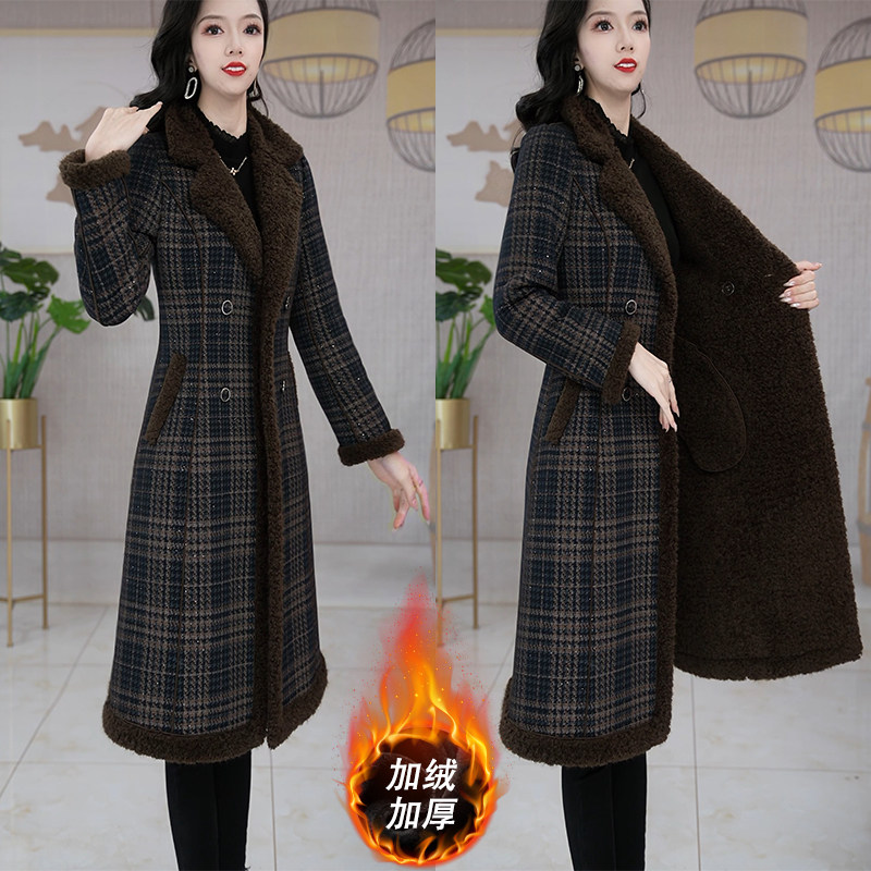加绒加厚大衣格子大衣女款2026新
