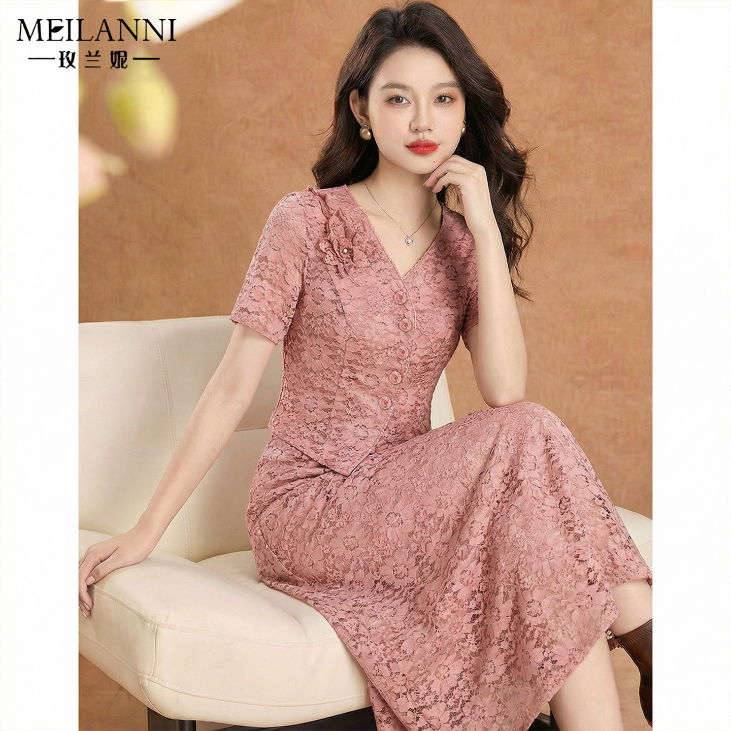 轻奢高级感连衣裙子2026夏新款女装蕾丝遮肉显瘦巨好看广州十三行