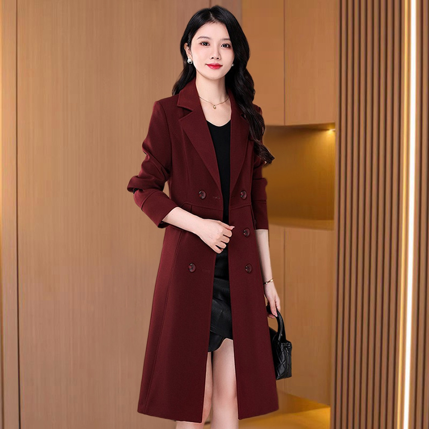 杭州意法高端大气红色风衣外套女士春秋妈妈中长款贵夫人品牌大衣