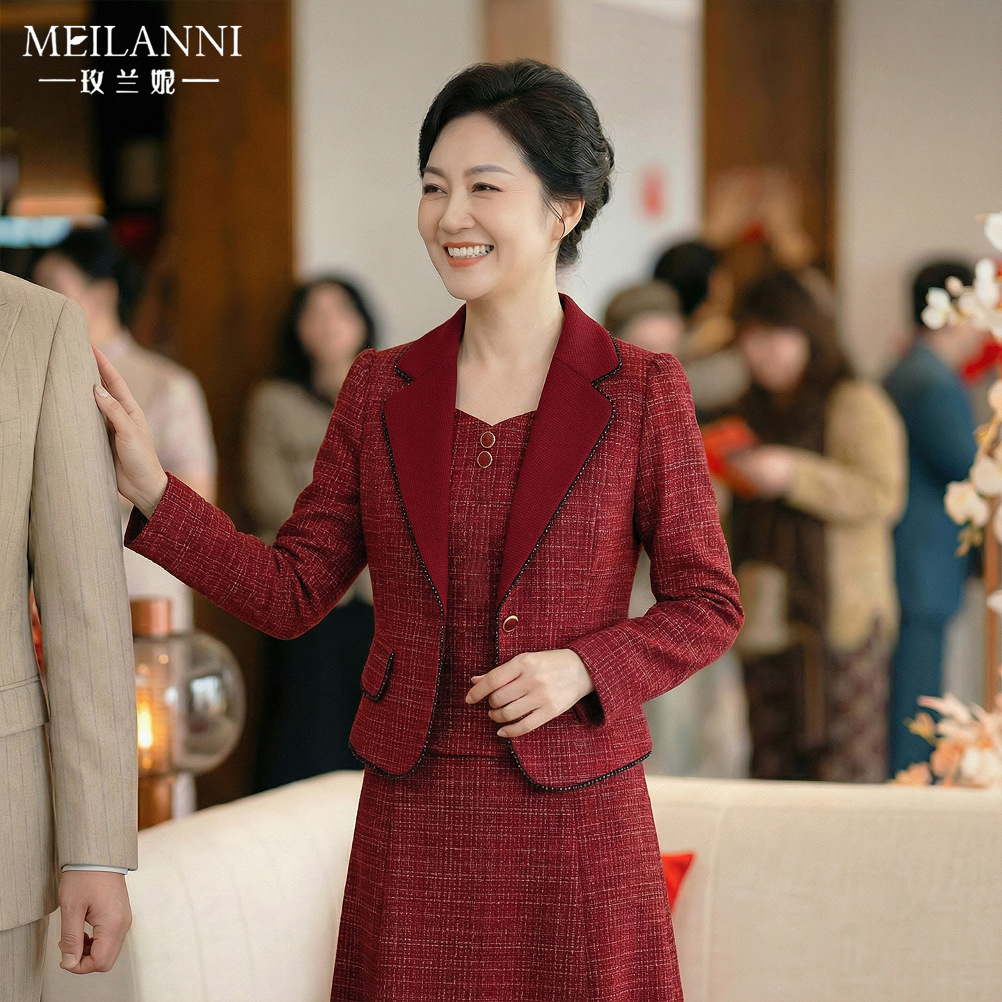 喜婆婆妈新婚宴小香风西装套装女春秋2026新款高端轻奢高级感礼服