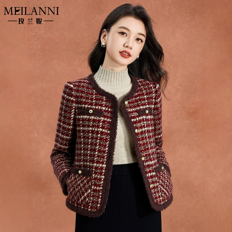 红色妈妈小香风外套女士春秋名媛气质高级感上衣毛呢高端流行爆款