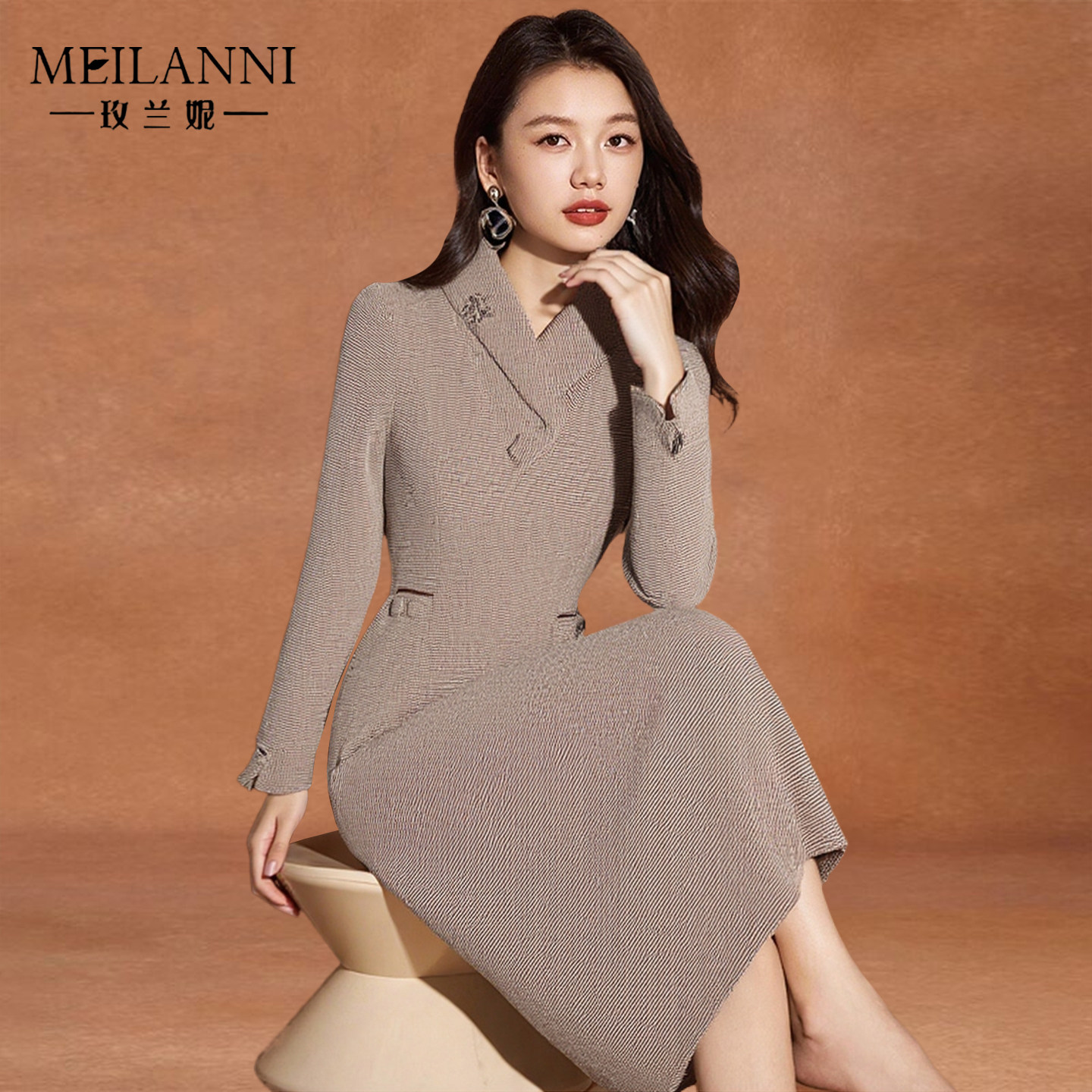 玫兰妮毛呢连衣裙轻奢高级感裙子