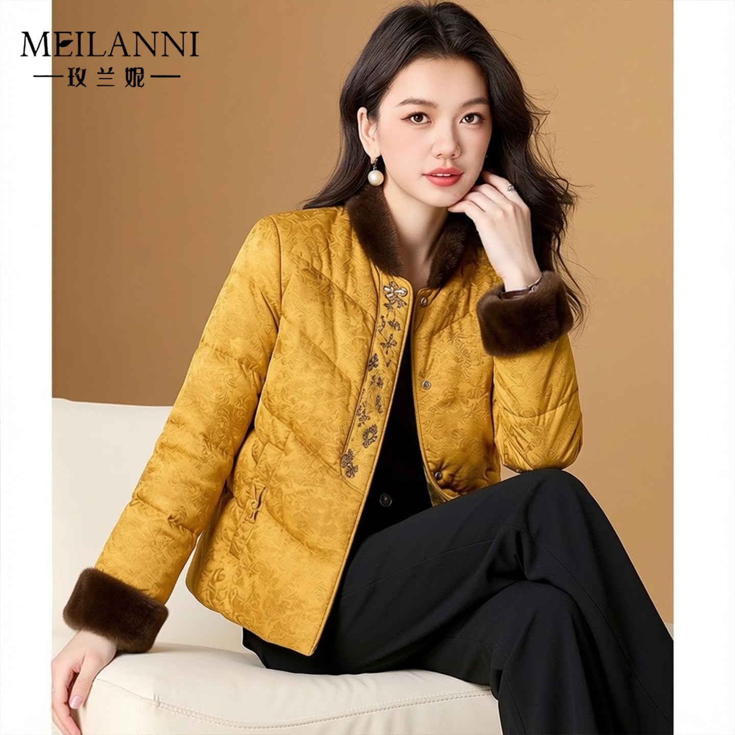 玫兰妮新中式羽绒服气质国风外套