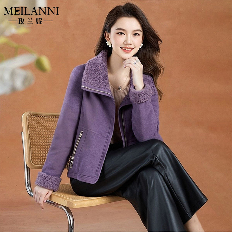 贵夫人品牌皮毛一体毛呢外套女冬