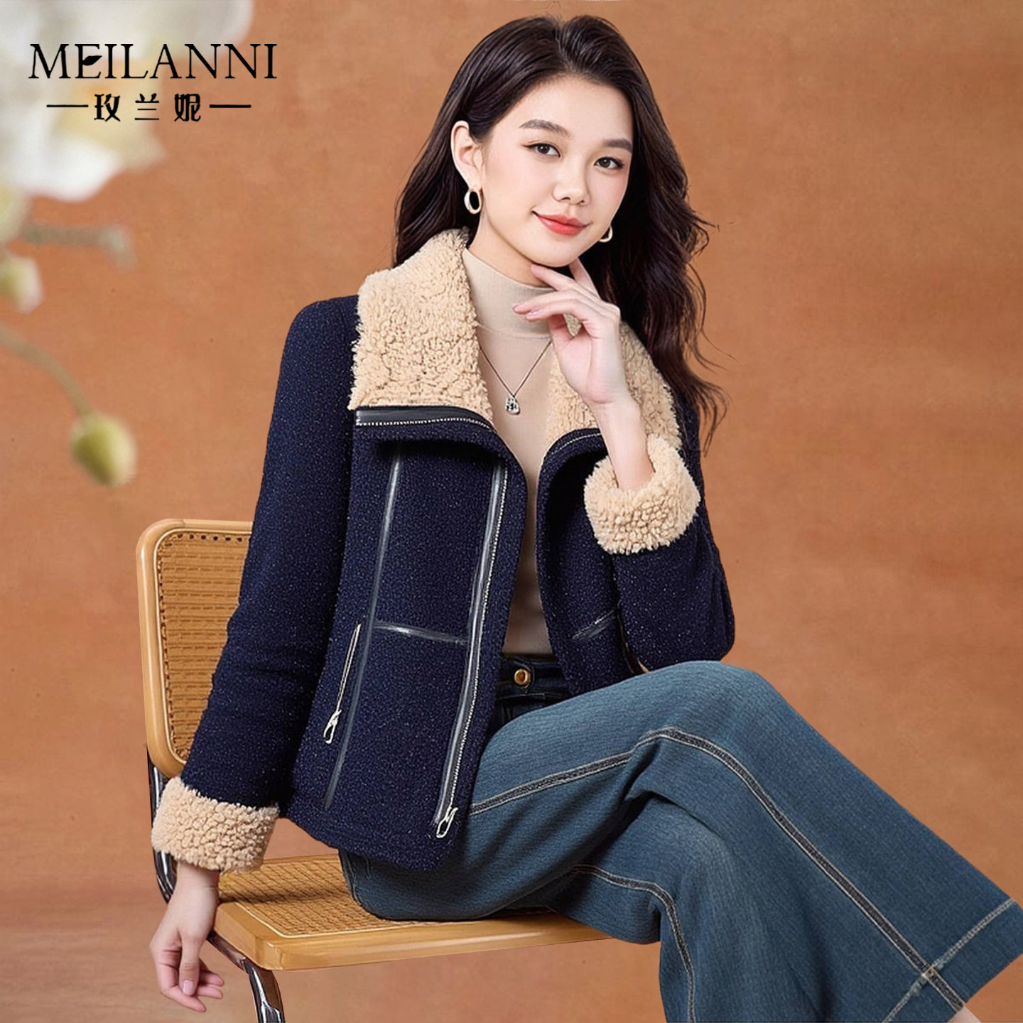 加绒加厚毛呢外套女士秋冬海宁皮草上衣皮毛一体爆款洋气仿羊羔毛