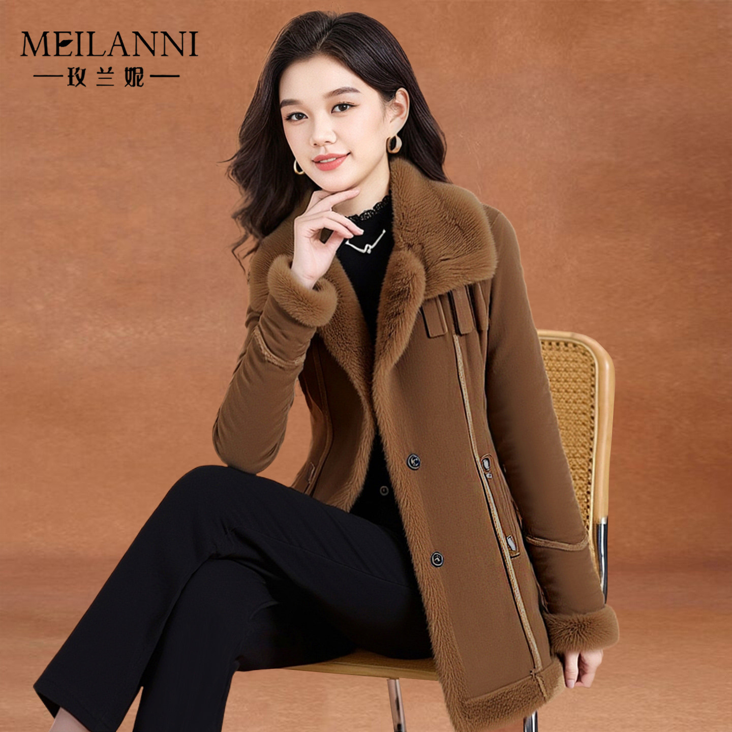 中长款皮毛一体外套女秋冬爆款海宁时尚皮草大衣加厚仿水貂绒高端
