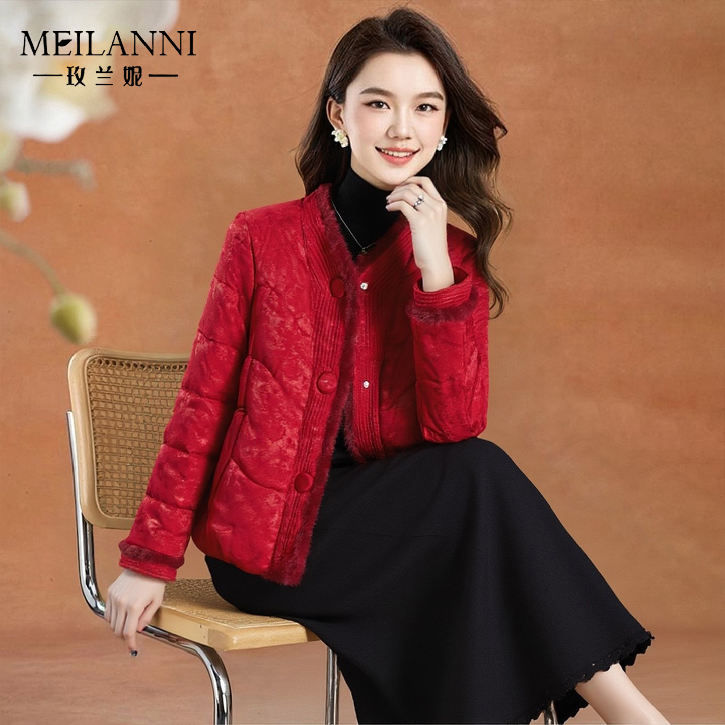 玫兰妮短款红色棉服气质高端外套