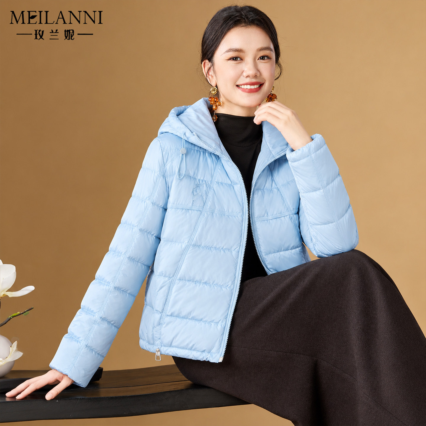 时髦洋气蓝色棉服外套轻奢高级感