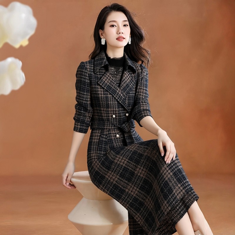 小香风衣外套连衣裙套装女早秋爆
