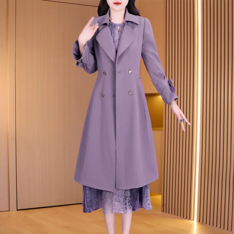 紫色杭州意法风衣外套女士2026新款春装超火减龄洋气高端妈妈大衣