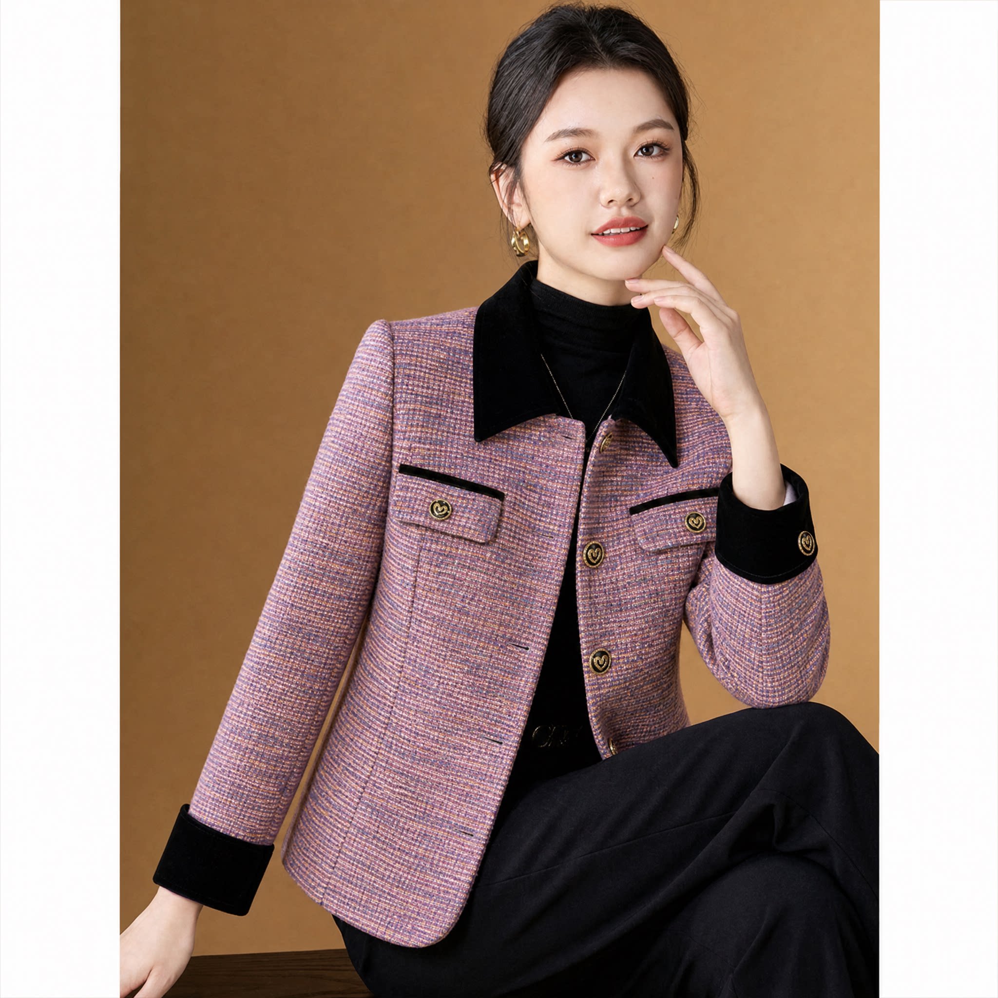 粉紫色杭州小香风外套女2026新款爆款春秋妈妈高端大气高级感上衣