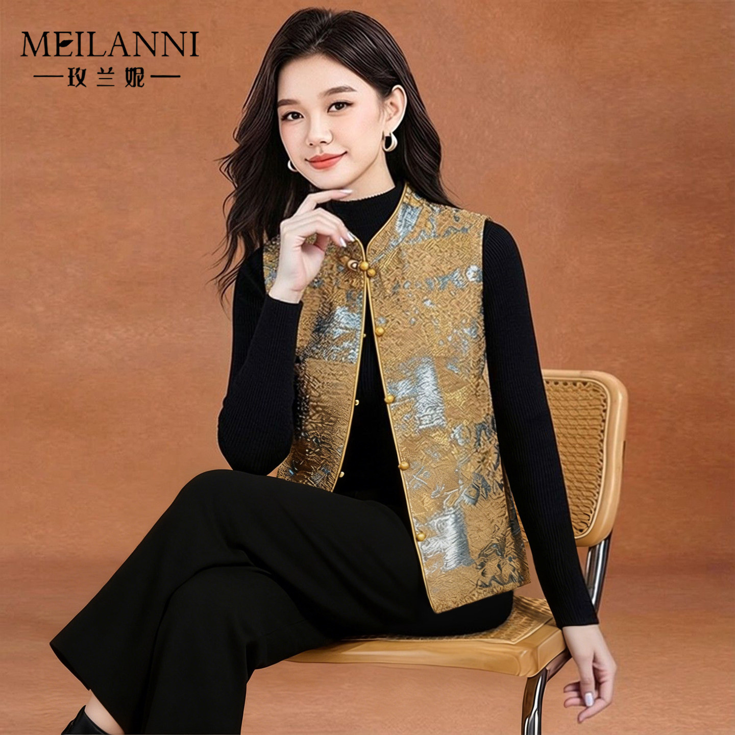 玫兰妮女装两面穿新中式马甲坎肩