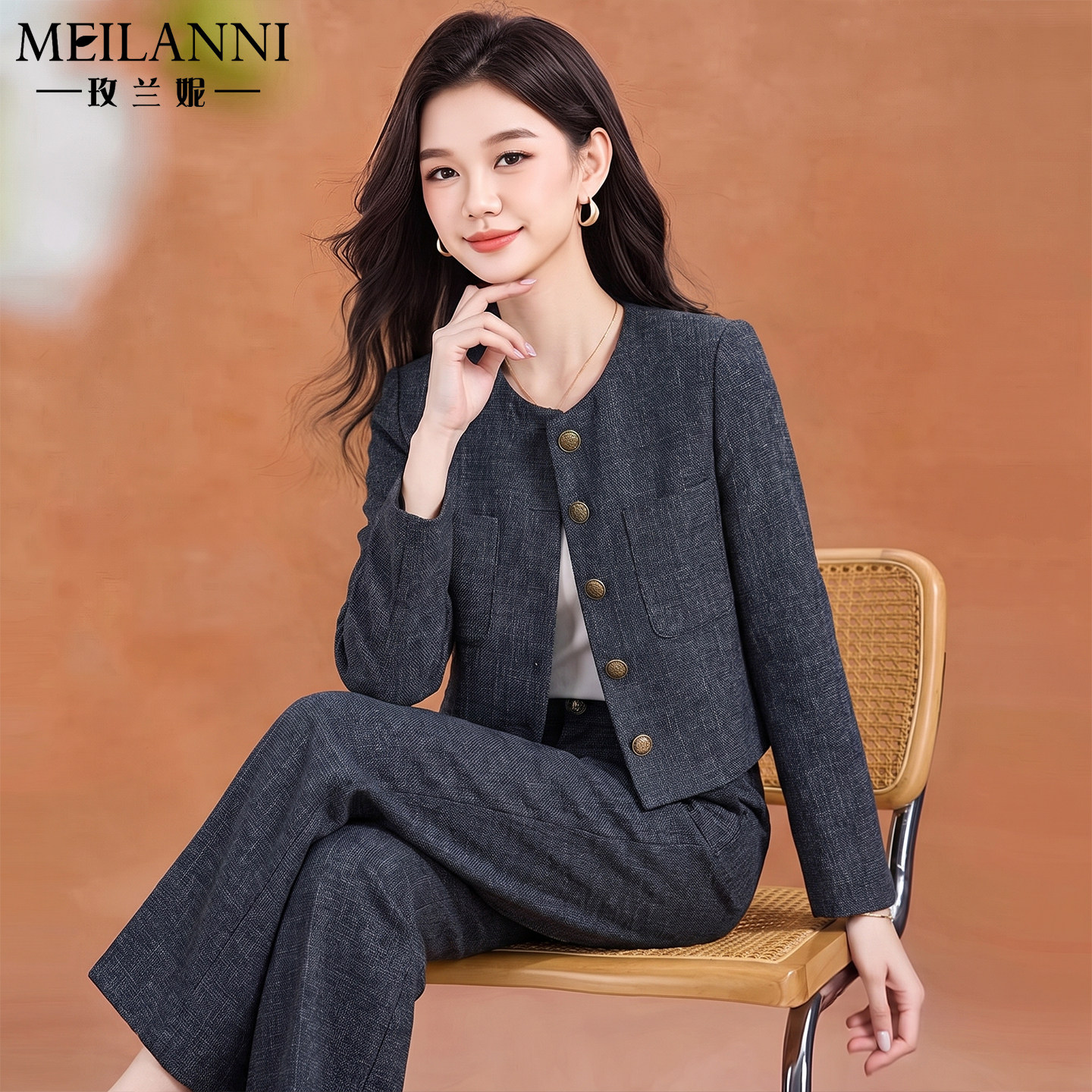 玫兰妮小香风套装气质穿搭一整套