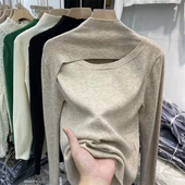 实物以直播间为准 T142 清 设计感镂空半高领打底针织衫