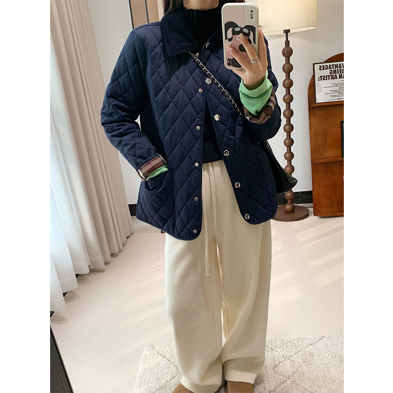 亲妈面料 英伦风美拉德~BBR菱格夹棉翻领外套女冬季宽松轻薄棉服