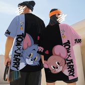 短袖 半袖 t恤男女生猫和老鼠联名大码 夏季 宽松潮牌情侣装 2025新款