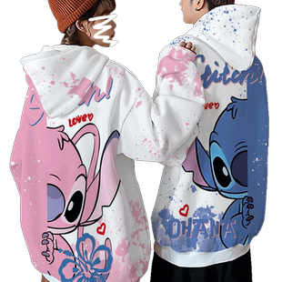 美式无性别卫衣男史迪仔情侣装连帽衫秋冬季加绒加厚上衣爆款外套