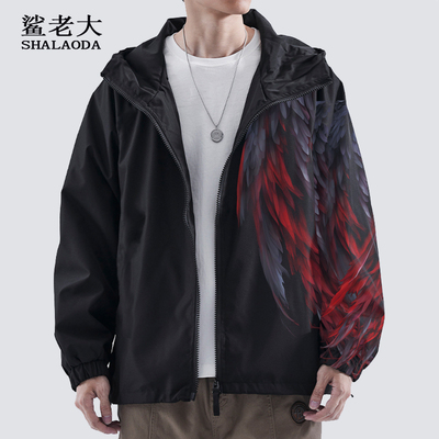 2025新款夹克外套男翅膀印花ins潮流连帽开衫秋冬加厚青少年上衣