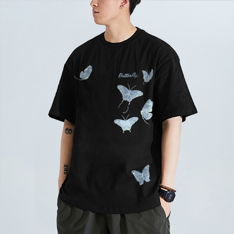 蝴蝶t恤男oversize夏季薄款纯棉短袖ins潮流休闲百搭半袖宽松体恤