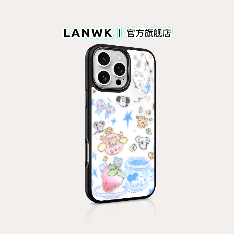 「拓麻歌子」LANWK 适用iPhone16/15promax苹果手机壳好看高级新款14/13pro卡通12plus玻璃女磁吸防摔保护套