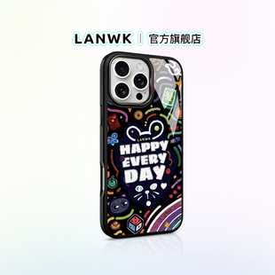 LANWK适用苹果17 13pro新款 快乐每天 14promax可爱女手机壳iPhone12 17Air手机套plus高级外壳 鎏金