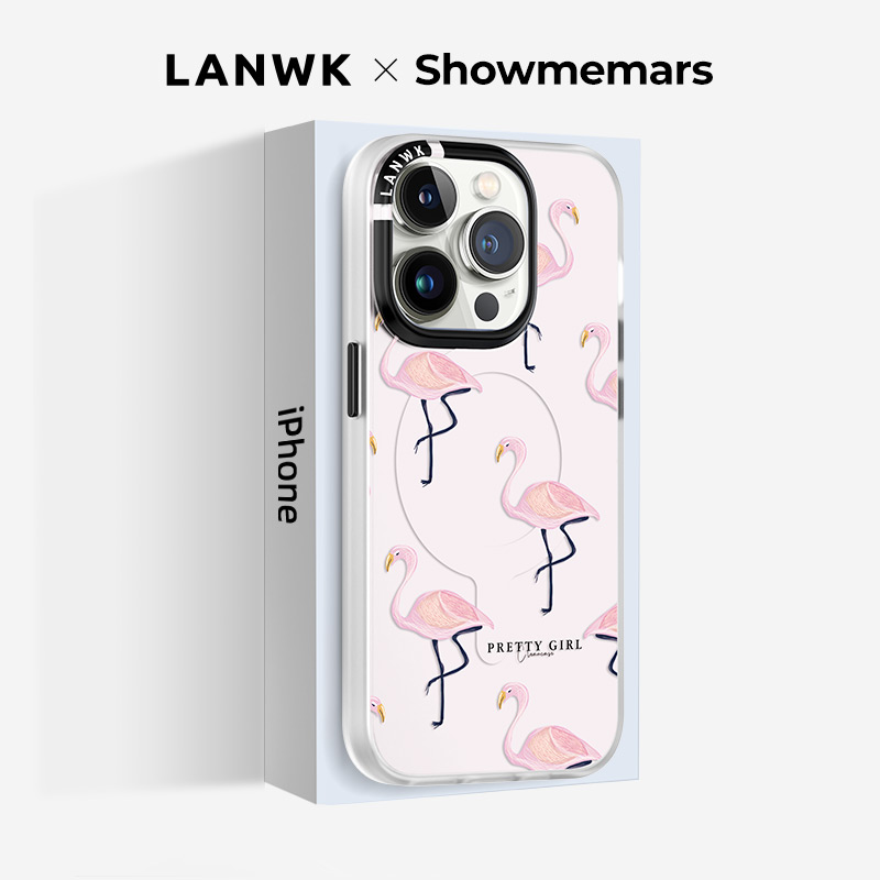 LANWK适用于苹果14promax手机壳新款iPhone14Pro防摔磁吸13Promax个性plus保护套潮牌创意外壳高级感火烈鸟