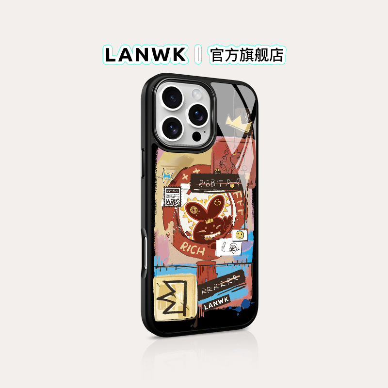 LANWK适用于iPhone16ProMax手机壳新款苹果15高端防摔手机套14plus网红男女小众苹果12/13高级感艺术兔