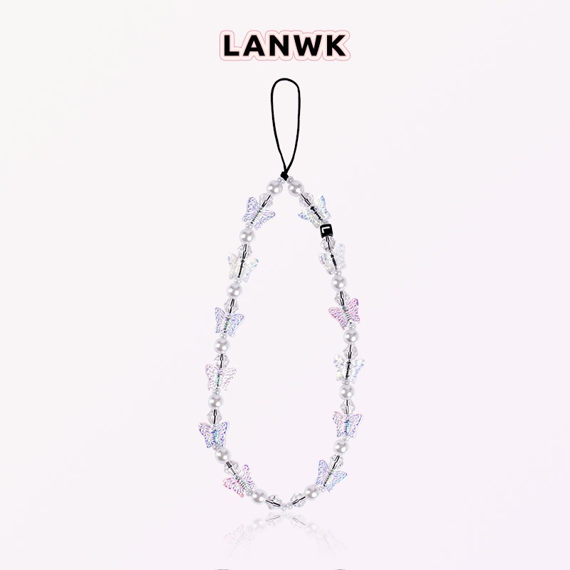 LANWK适用于手机挂绳甜美可爱手腕便携式小挂饰ins风网红蝴蝶时尚新款高级感2024精致挂链百搭极光蝴蝶女百搭
