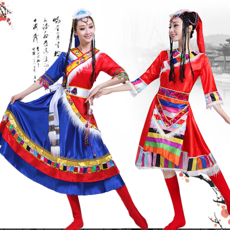 新款藏族舞蹈服装演出服女藏族水袖服饰少数民族表演服装女吉祥谣