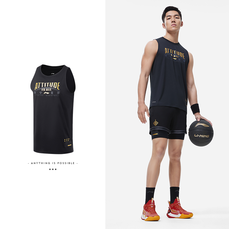 李宁无袖男款透气T恤宽松速干