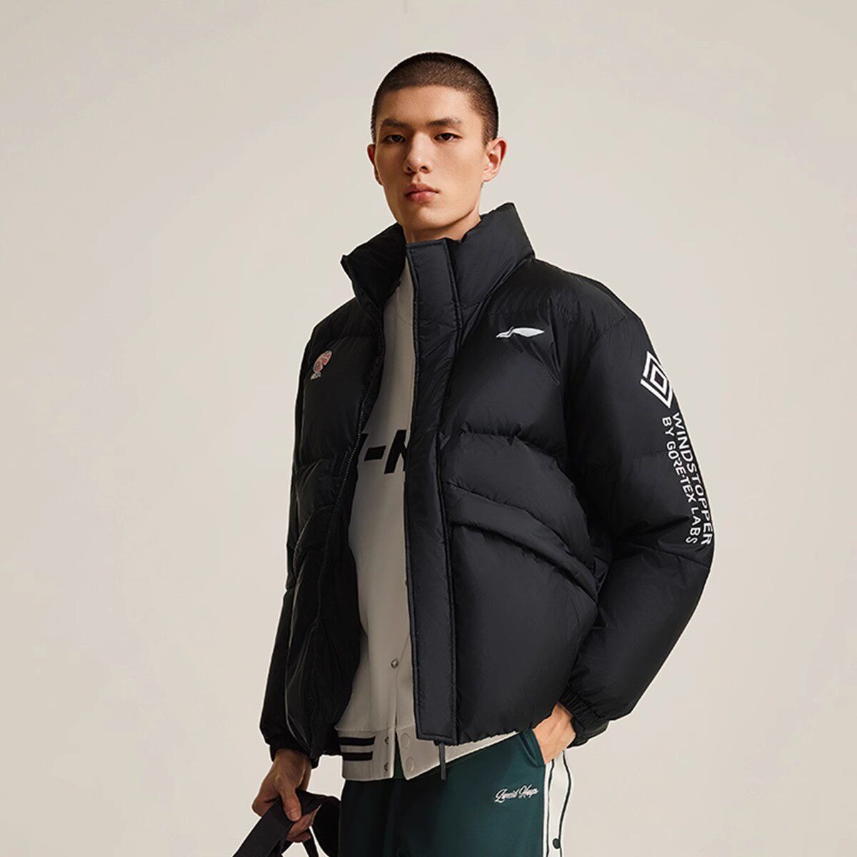 李宁保暖立领短款男子篮球羽绒服