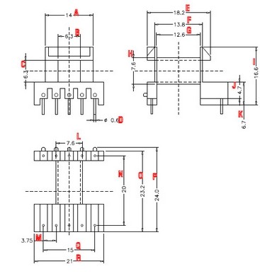 EF20单边加宽骨架卧式5+5针排距20mm 高频变压器电木材料BOBBIN