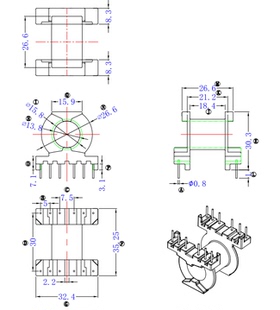 PQ3230骨架卧6+6针 高频变压器电木材质 排距=30mm