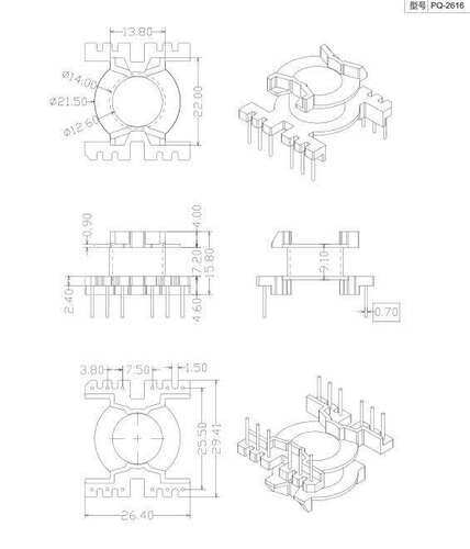 PQ2616变压器骨架 立式6+6pin 高频材料