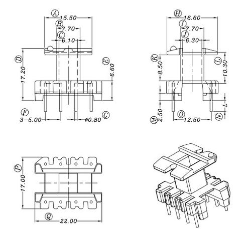 EE22 EI22骨架 直插立式4+4针 变压器材料