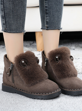 毛毛鞋加绒加厚2025冬季平底舒适高帮雪地靴短靴保暖外穿棉鞋棉靴