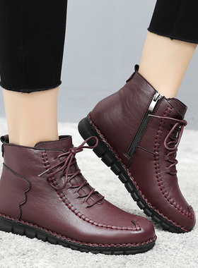 加绒加厚妈妈鞋保暖短靴2025秋冬季舒适软底中老年女棉鞋防滑平底