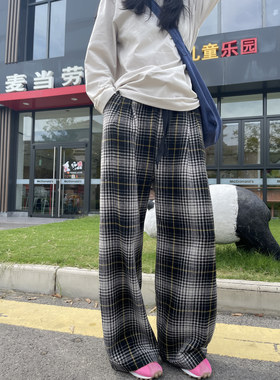 古祖祖 原创复古格子羊毛抽绳小众直筒裤女休闲长裤2026年秋季