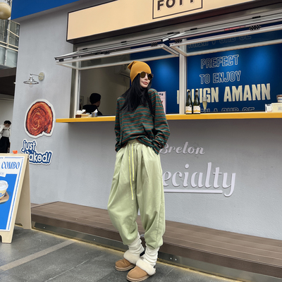 古祖祖 原创冰激凌绿加绒休闲收口运动裤女2025新款秋冬保暖卫裤