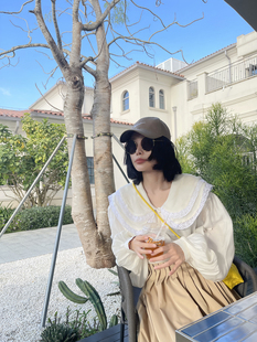 古祖祖 双层领蕾丝边天丝麻衬衫女小调性可爱风休闲上衣2026春季