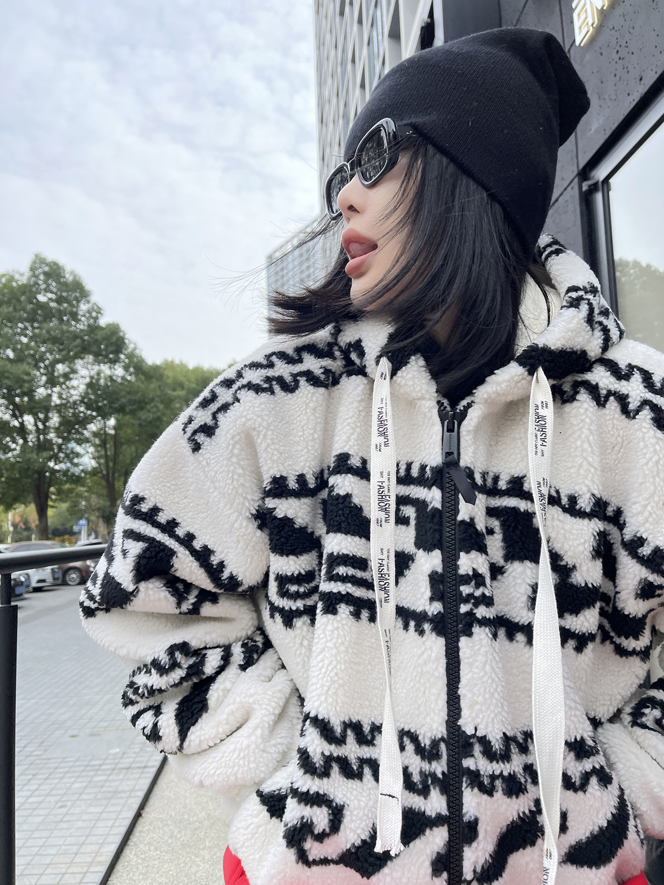 内里白毛羊羔毛复古棉衣拉链外套