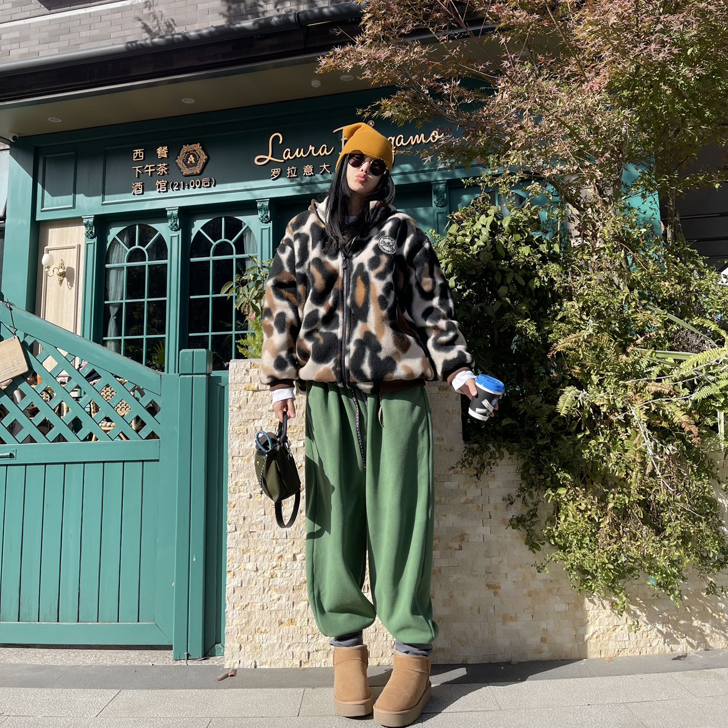 古祖祖 原创双面摇粒绒拼色束脚卫裤女2025冬季新款休闲运动裤子