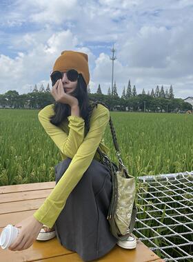 古祖祖 原创细软羊毛果绿色针织打底衫多巴胺秋季叠穿上衣女