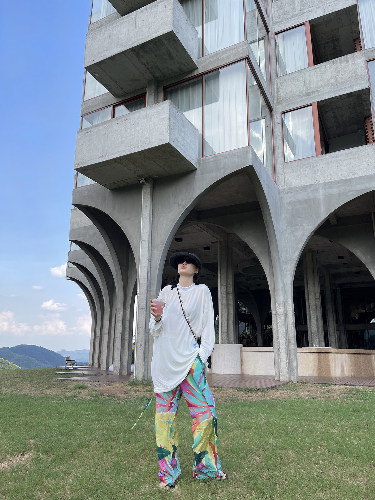 古祖祖 原创休闲度假风复古花花世界摩登清凉休闲裤直筒阔腿裤秋