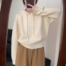 灰色连帽加厚卫衣针织衫女冬季宽松高级感慵懒风显瘦毛衣外套上衣