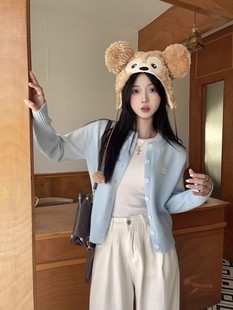 女装 森系浅蓝色针织衫 2025新款 冬季 秋冬上衣外搭女士毛衣外套 开衫