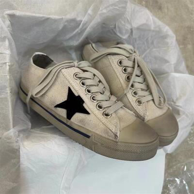 做旧帆布小脏脏鞋女平底低帮系带