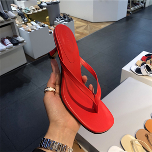 饰与美韩国东大门夏季新款方头夹趾小猫跟简约气质外穿人字拖鞋女